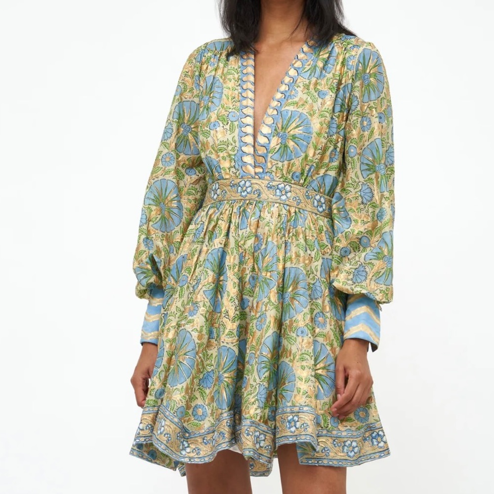 OLIPHANT V-Neck Mini Dress Ankara Blue